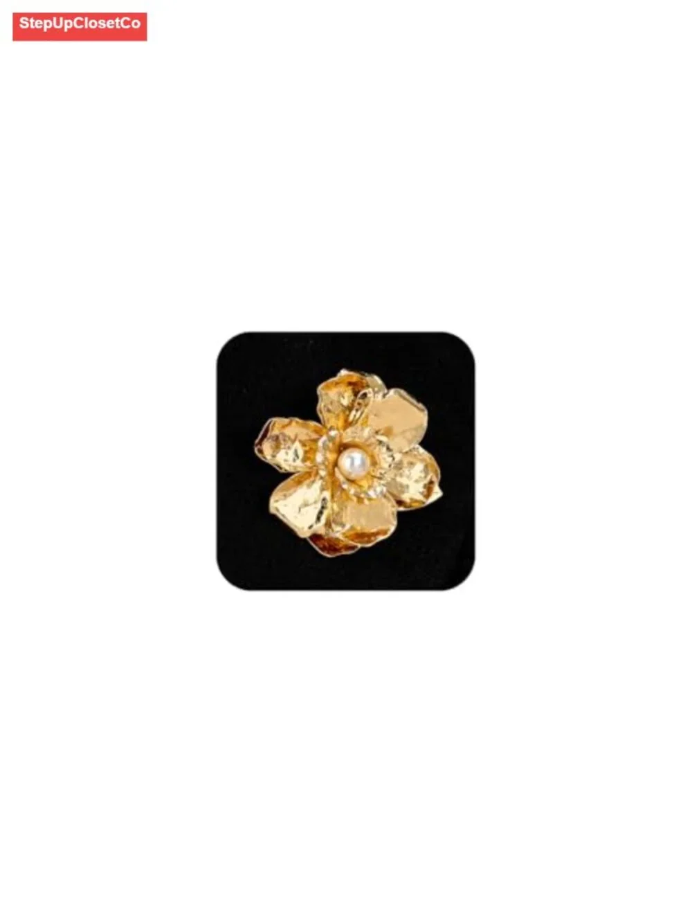 Large Vintage Boho Flower Pearl Brooch for Women, Gold Hammered Metal Floral